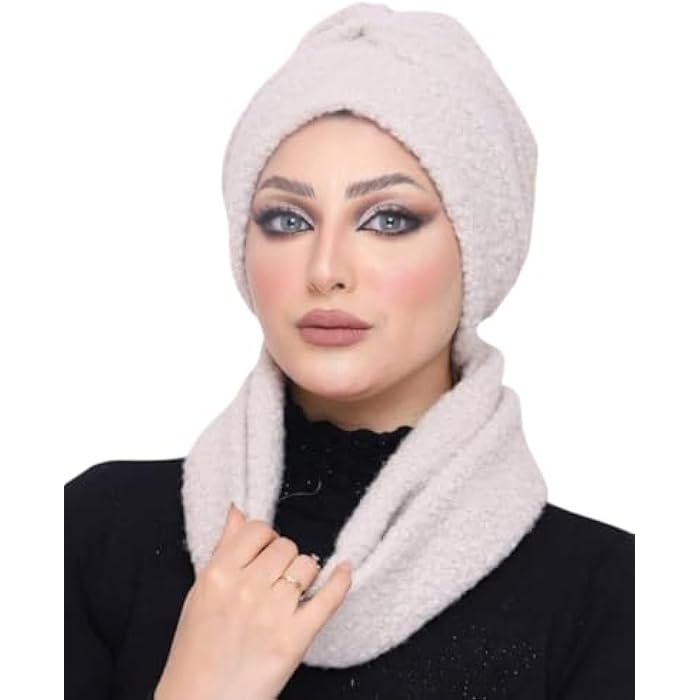 Hair Towel and Shawl Set for Bathroom, Soft Fur Fabric, Light Beige, Water Absorbent, Women